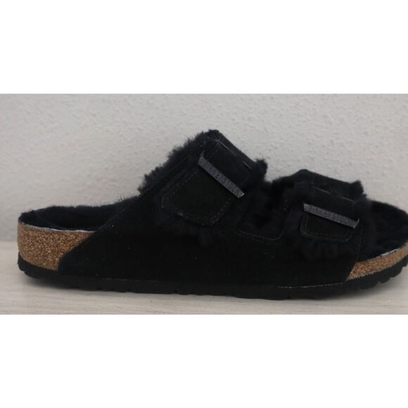 Birkenstock EUR 41 Women's 10 Men's 8 Black Suede Arizona Shearling Sandals - Picture 6 of 12